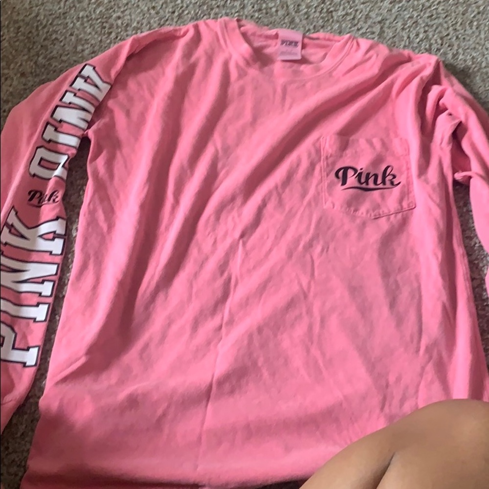 VS LONGSLEEVE LOUNGE T-SHIRT COMFTY S PINK WHITE